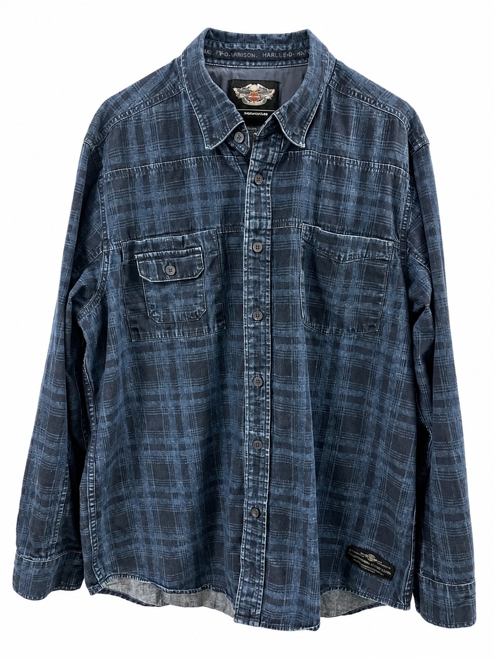Harley-Davidson Men's Distressed Blue Plaid Button-Down Shirt size XL
